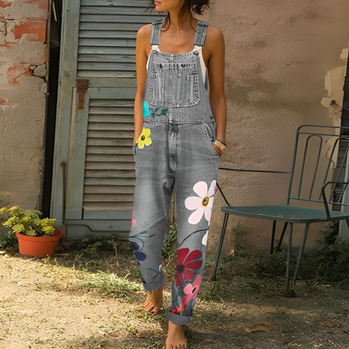 Stylowy Kombinezon Denim z Wzorem Kwiatowym