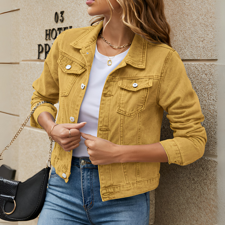 Kobiety Klasyczna Kurtka Denim z Guzikami