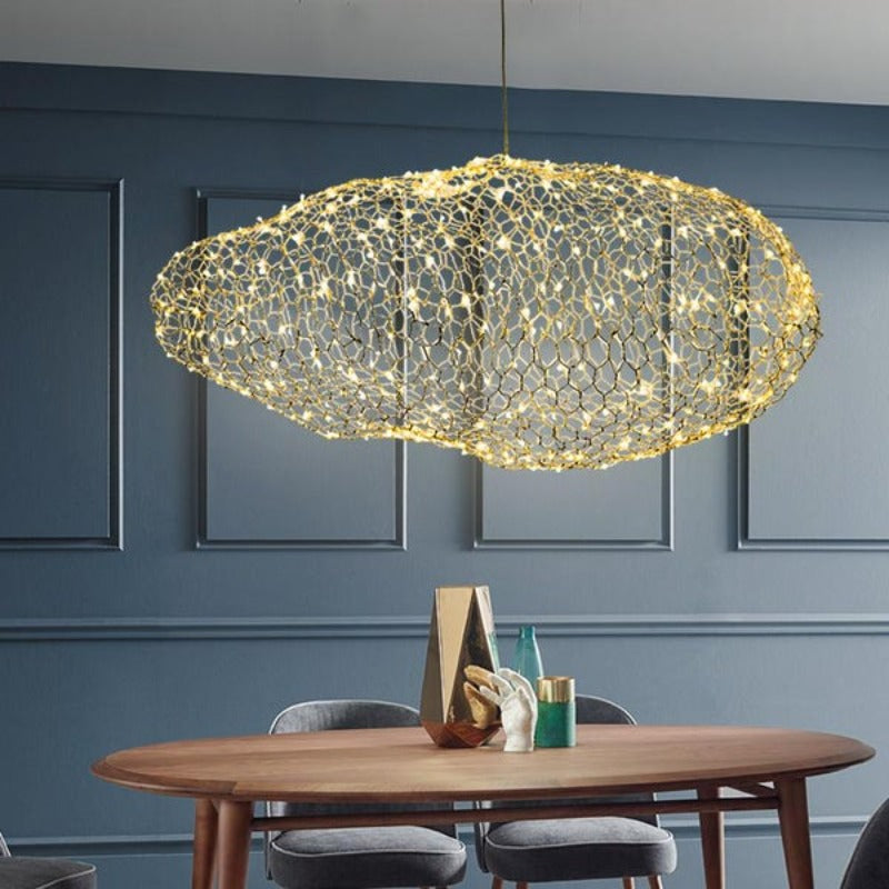 Ręcznie Wykonana Lampa Chmura z Żelaza z Gwiaździstymi Punktami LED do Wnętrz w Stylu Art Deco