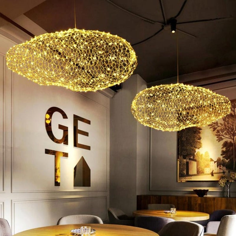 Ręcznie Wykonana Lampa Chmura z Żelaza z Gwiaździstymi Punktami LED do Wnętrz w Stylu Art Deco