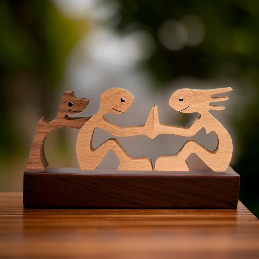 Paws of Love - Pies i Człowiek, Rzeźba w Drewnie Wykonana Ręcznie - Symbol Wiecznej Więzi