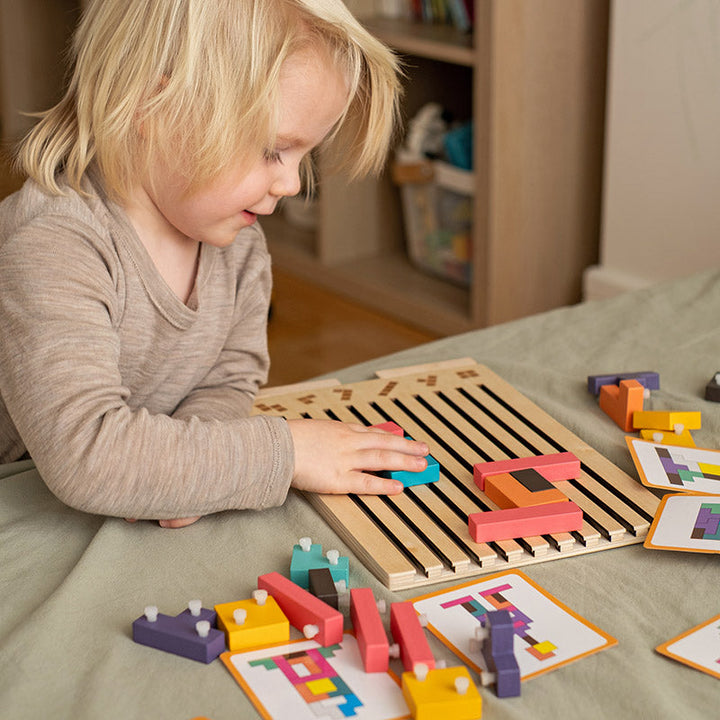 Drewniane puzzle układanka Tetris Montessori – zabawka edukacyjna