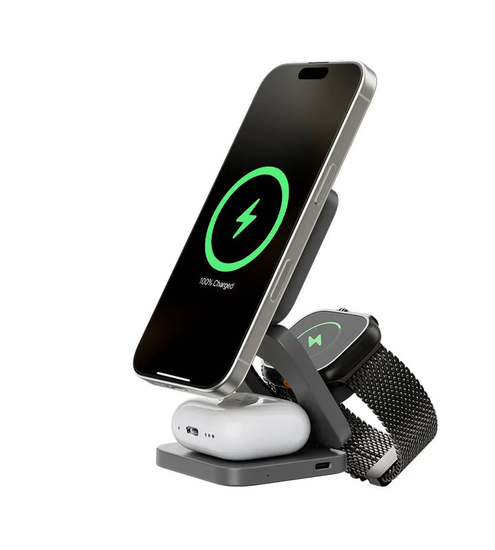 Składana magnetyczna bezprzewodowa stacja ładująca 3 w 1 - Qi2