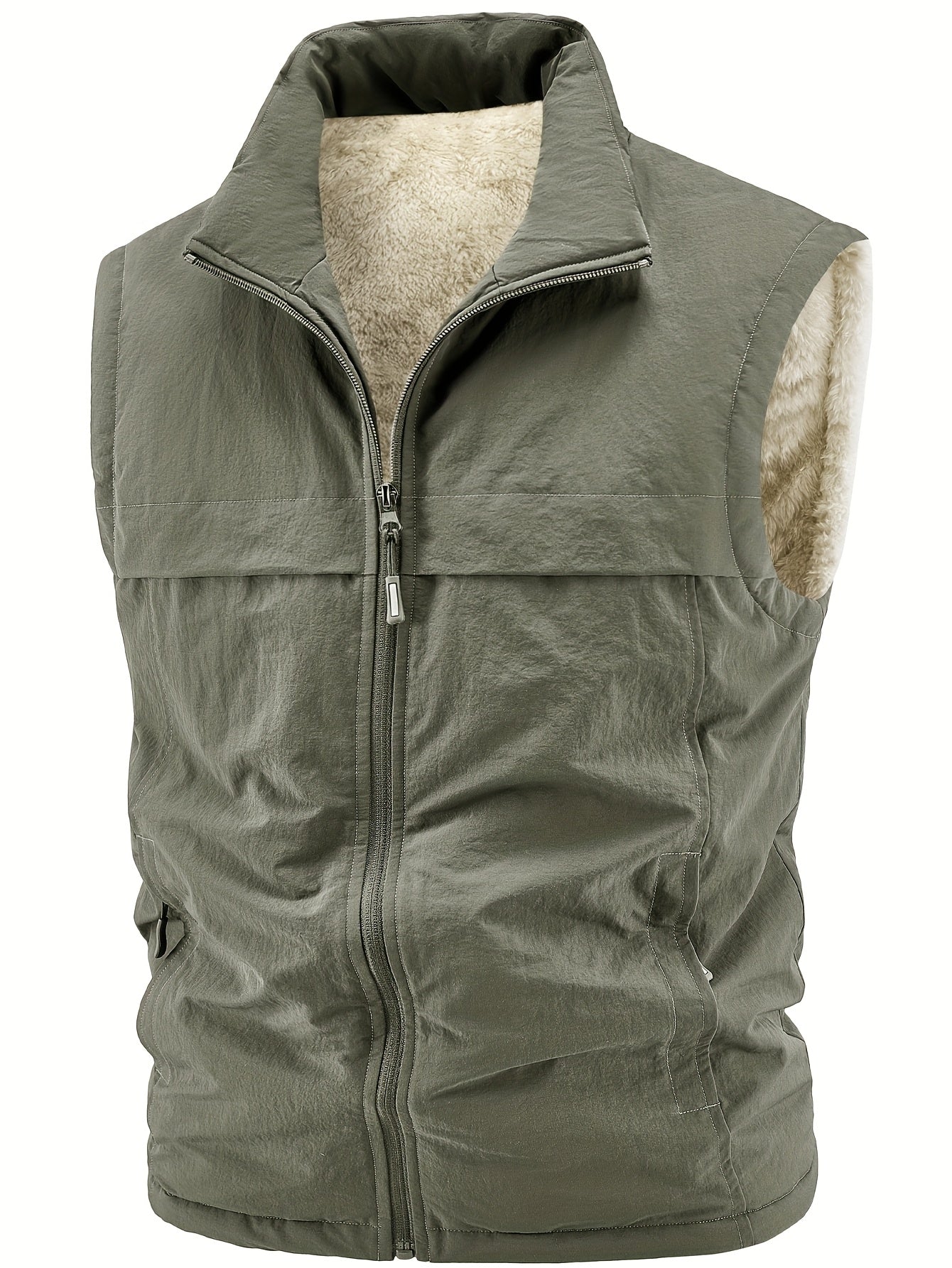 Kamizelka męska z futrzanym wykończeniem i zamkiem błyskawicznym