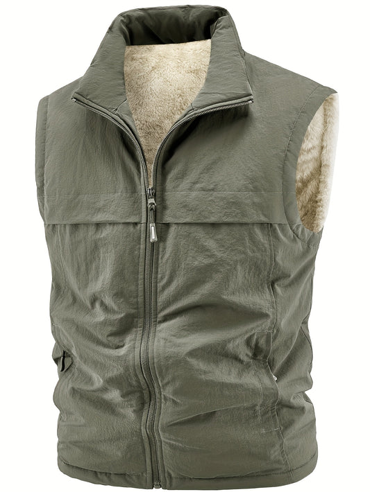 Kamizelka męska z futrzanym wykończeniem i zamkiem błyskawicznym