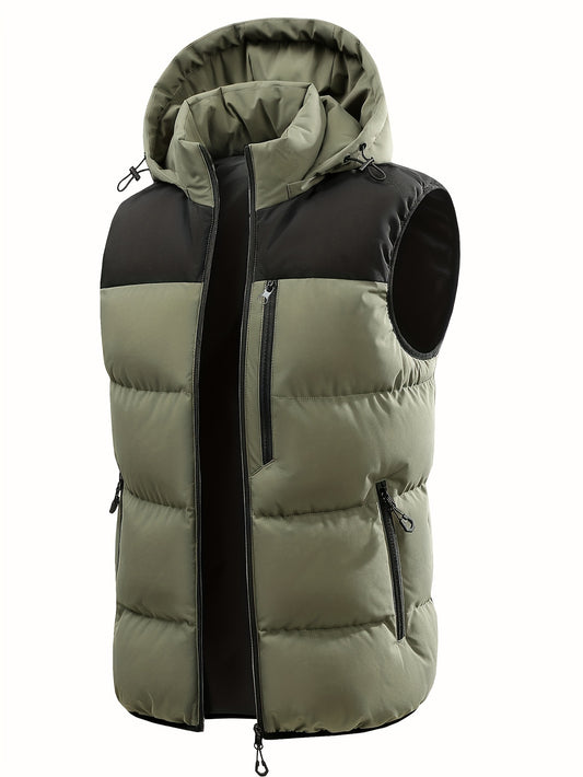 Kamizelka pikowana męska z kapturem i kontrastowymi panelami