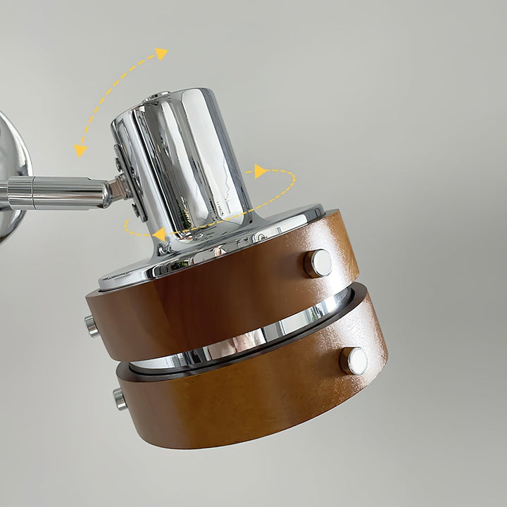 Kinkiet ścienny Flare – chrom i drewno w stylu mid-century