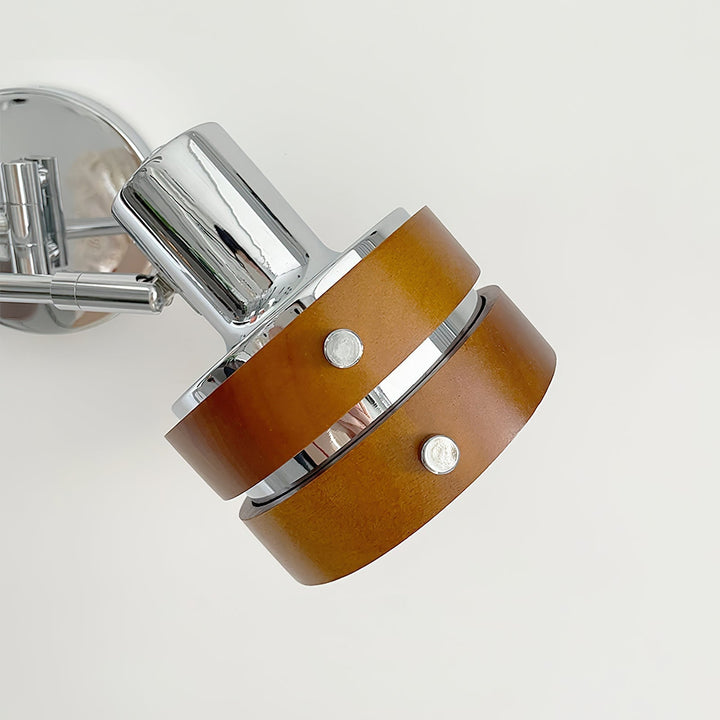 Kinkiet ścienny Flare – chrom i drewno w stylu mid-century