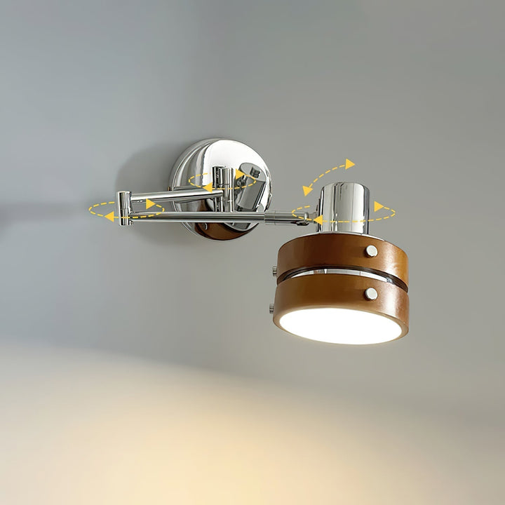 Kinkiet ścienny Flare – chrom i drewno w stylu mid-century