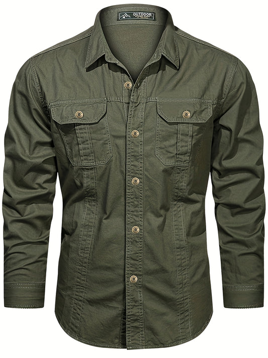 Koszula męska codzienna z kieszeniami z klapkami i klasycznym kołnierzem