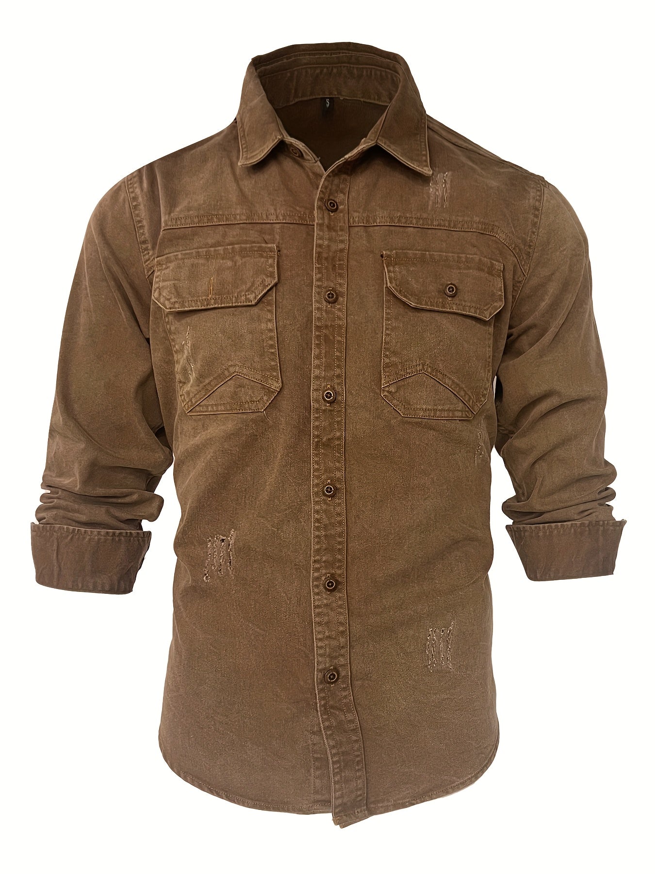 Koszula męska codzienna z kieszeniami z klapkami i miejscowymi przetarciami