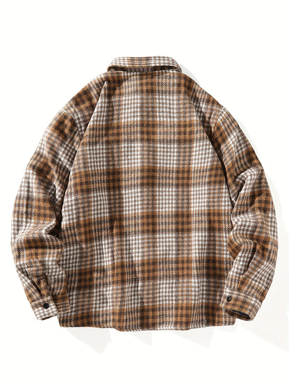 Koszula męska codzienna z kieszeniami z klapkami i wzorem w kratkę