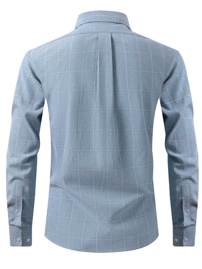 Koszula męska formalna z kołnierzem zapinanym na guziki i wzorem w kratkę