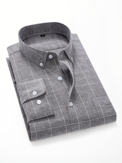 Koszula męska formalna z kołnierzem zapinanym na guziki i wzorem w kratkę