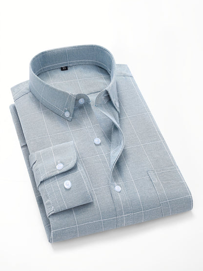 Koszula męska formalna z kołnierzem zapinanym na guziki i wzorem w kratkę