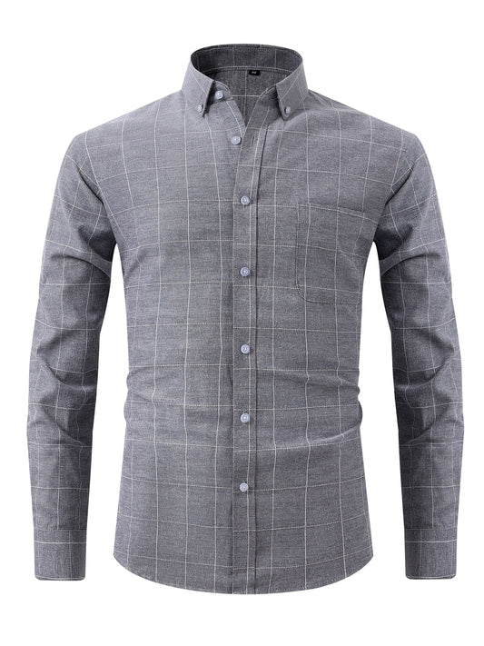 Koszula męska formalna z kołnierzem zapinanym na guziki i wzorem w kratkę