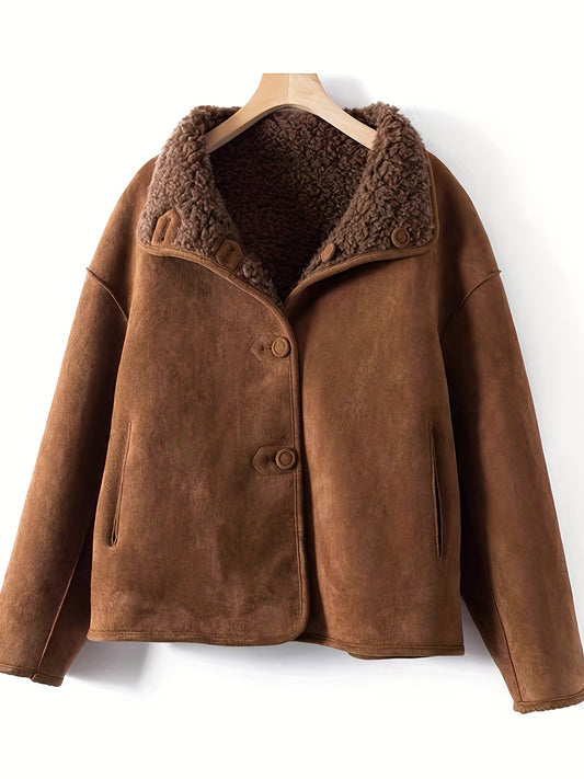 Kurtka damska z szerokim kołnierzem i zapinanym przodem