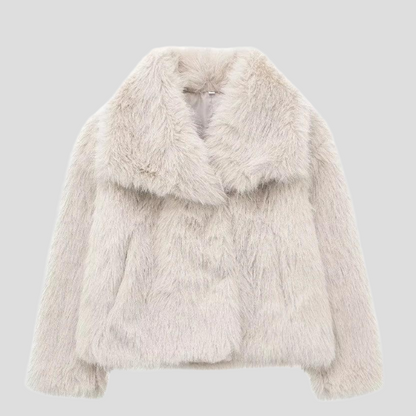 Kurtka damska ze sztucznego futra z szerokim kołnierzem i długim włosiem