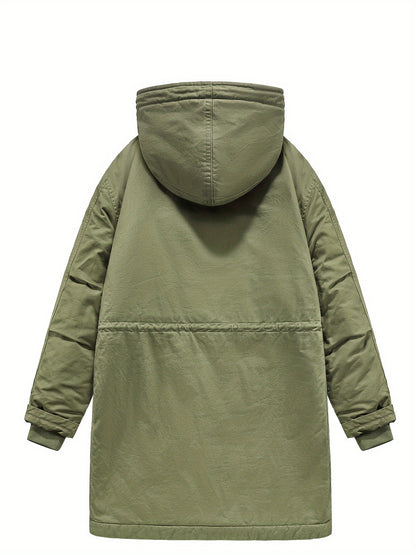 Kurtka męska parka z kapturem z podszewką z krótkim włosiem i listwą na napy
