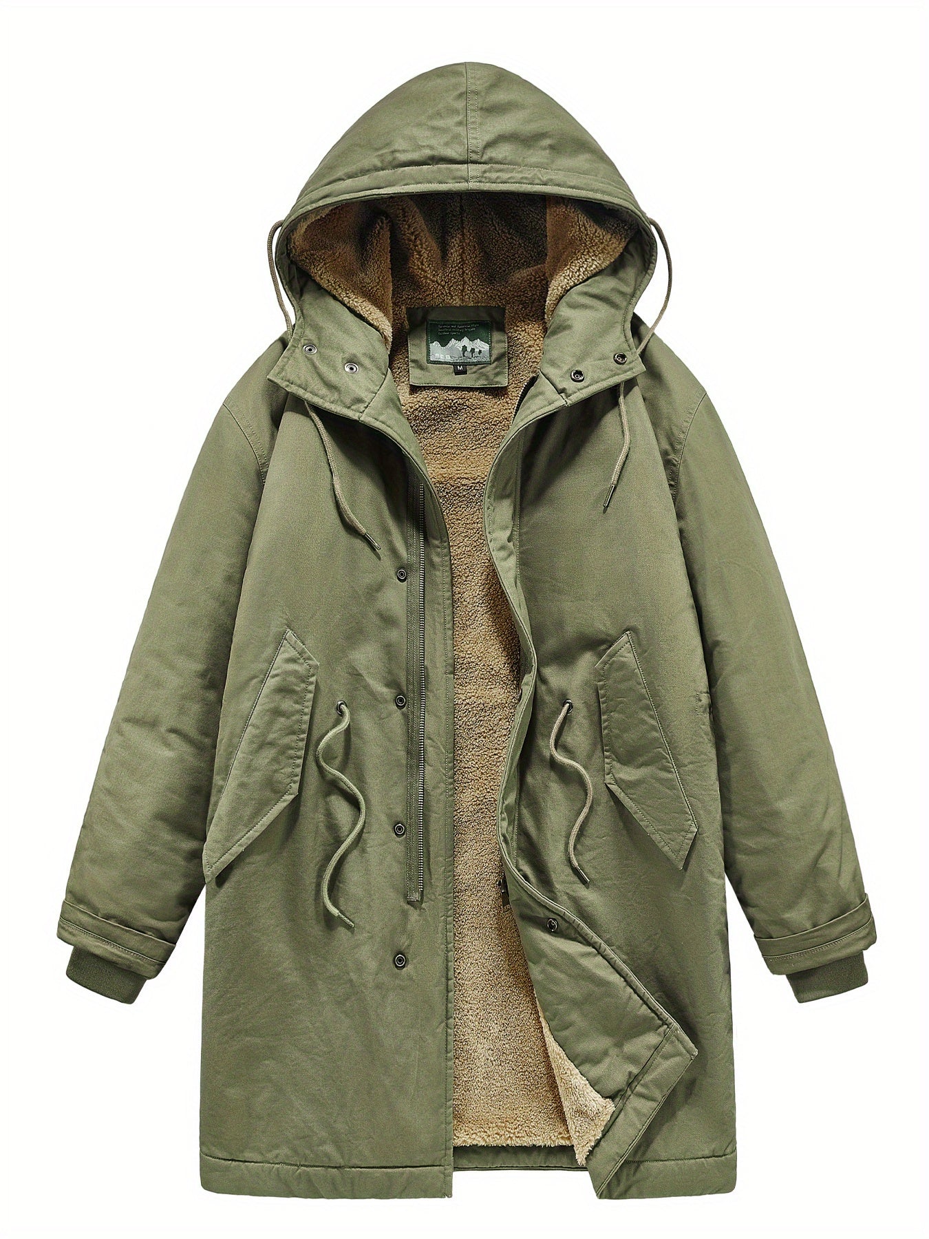 Kurtka męska parka z kapturem z podszewką z krótkim włosiem i listwą na napy