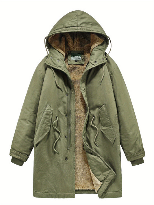 Kurtka męska parka z kapturem z podszewką z krótkim włosiem i listwą na napy