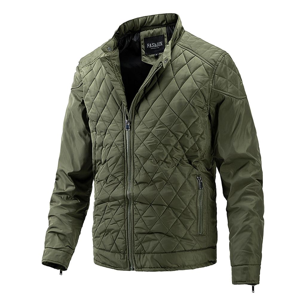 Kurtka męska przejściowa z pikowaniem w romby i kołnierzem z paskiem