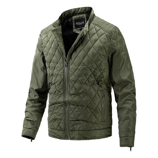 Kurtka męska przejściowa z pikowaniem w romby i kołnierzem z paskiem