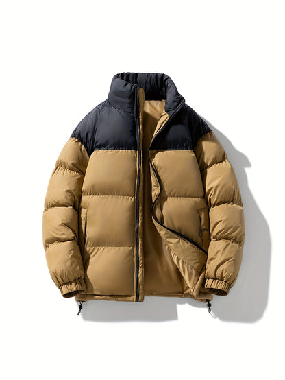 Kurtka męska puchowa z wysokim kołnierzem panelami wypełnienia i kieszeniami na zamki