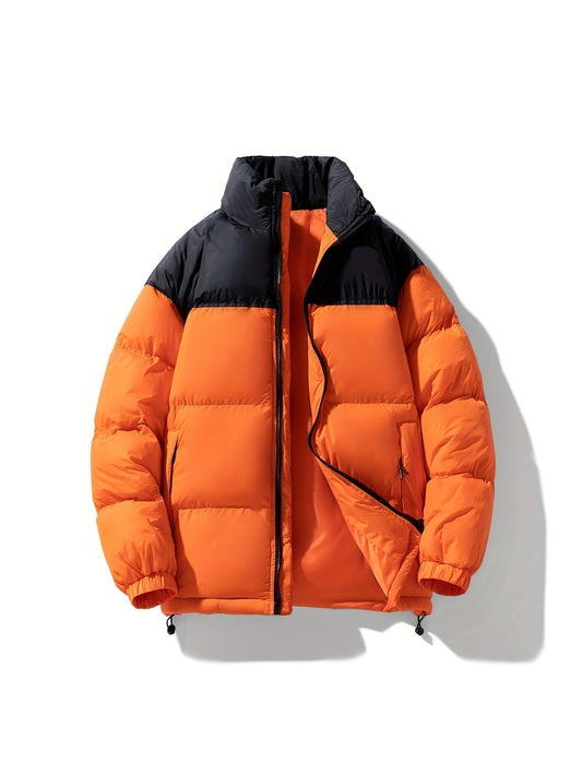 Kurtka męska puchowa z wysokim kołnierzem panelami wypełnienia i kieszeniami na zamki