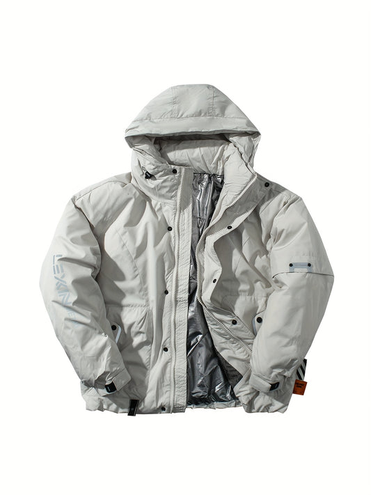 Kurtka męska zimowa z kapturem z podwójnym zapięciem i kieszeniami z patkami