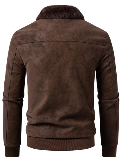 Kurtka męska zimowa z kołnierzem z krótkim włosiem i kieszeniami z klapami