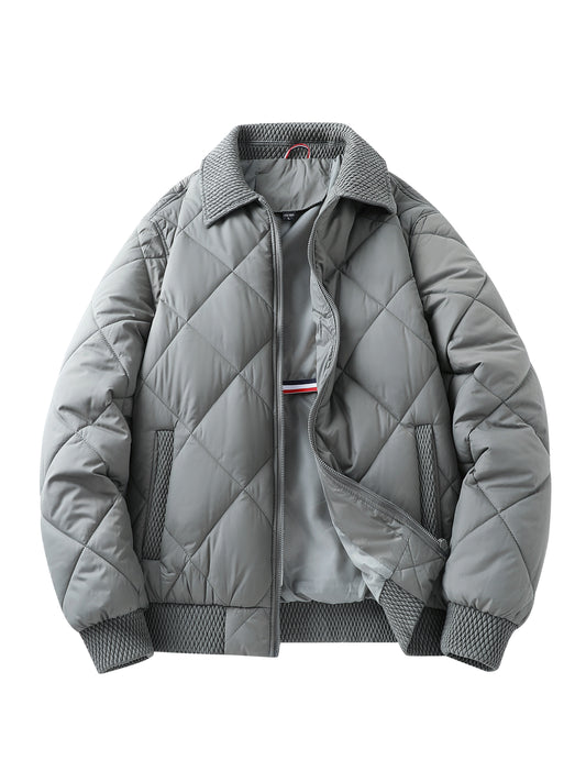 Kurtka męska zimowa z pikowaniem w romby i prążkowanym wykończeniem