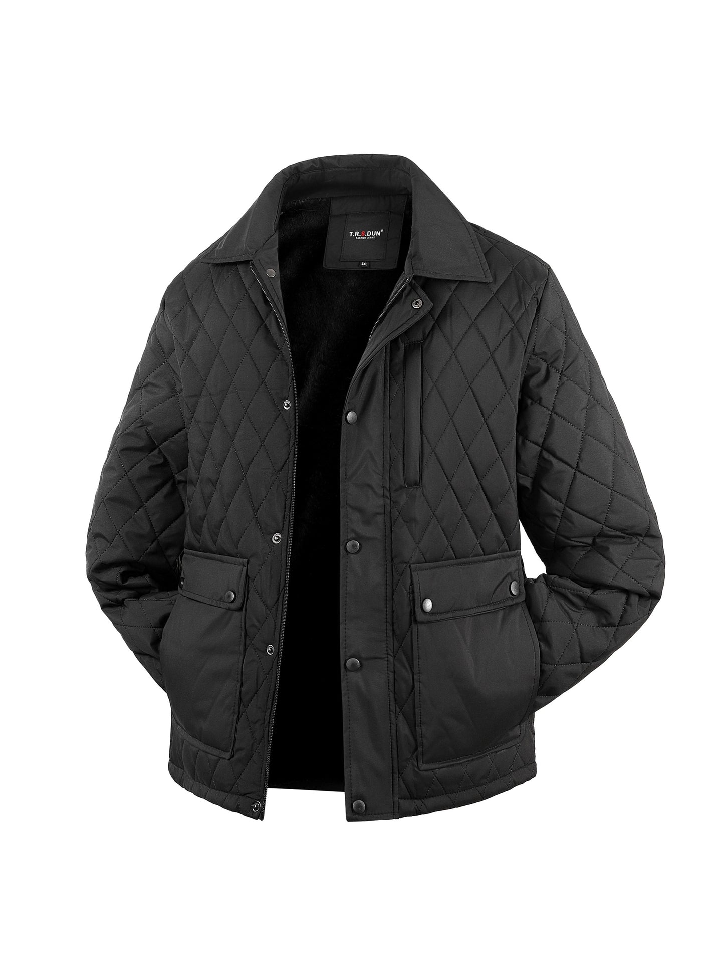 Kurtka męska zimowa z pikowaniem w romby listwą na napy i kieszeniami z klapami