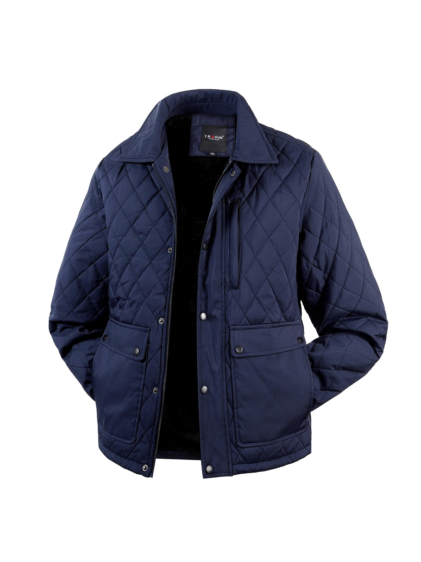 Kurtka męska zimowa z pikowaniem w romby listwą na napy i kieszeniami z klapami