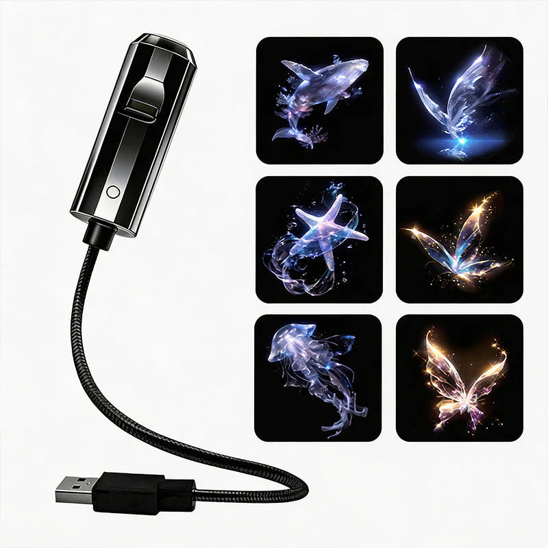 Projektor gwiazd lampka nocna z 10 wymiennymi foliami, zasilany USB