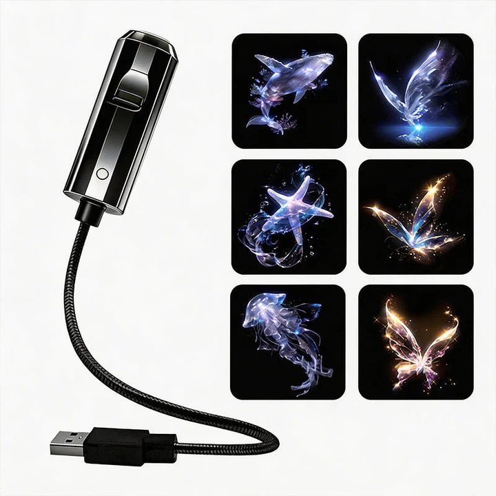 Projektor gwiazd lampka nocna z 10 wymiennymi foliami, zasilany USB