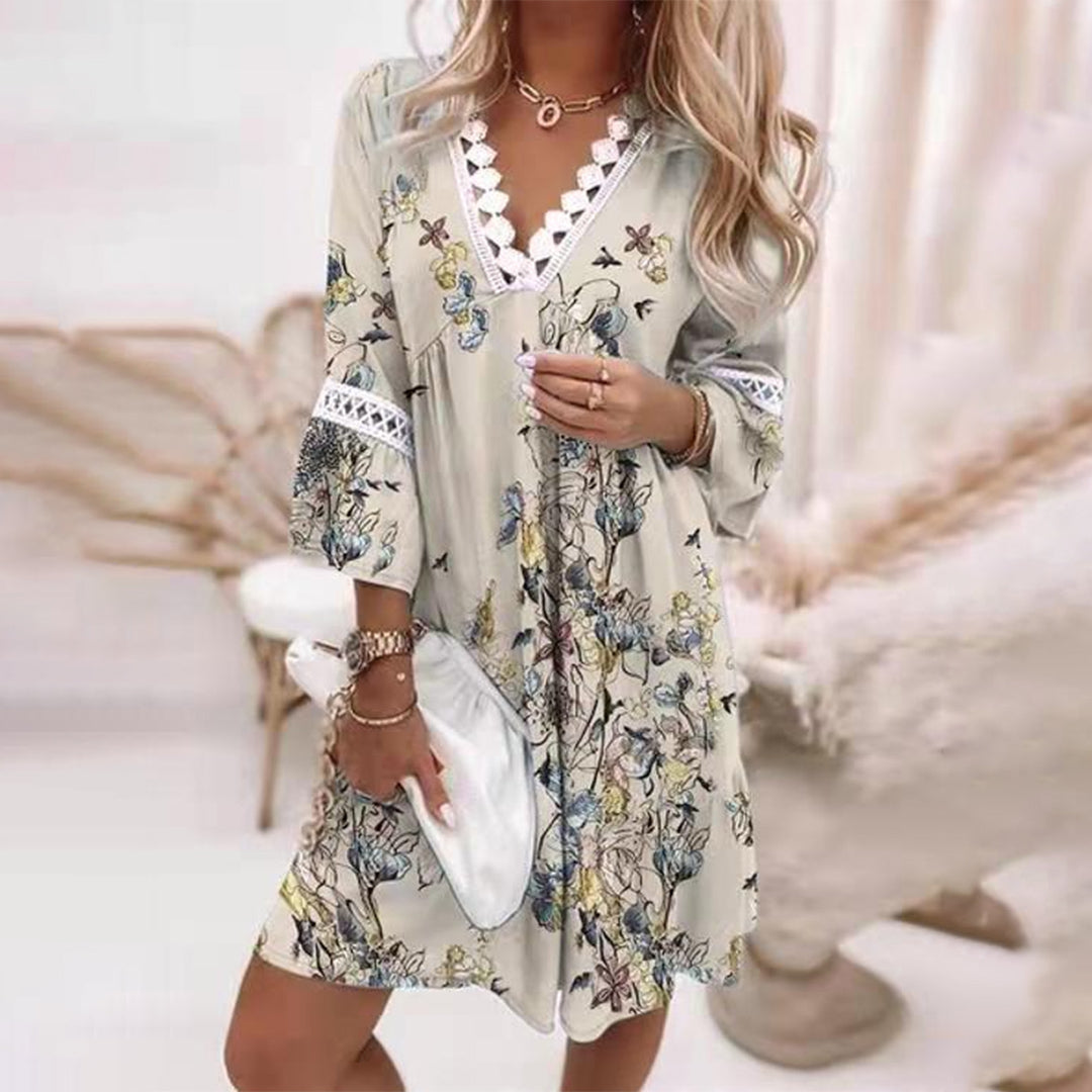 Boho Lato Sukienka z Detalami Szydełkowymi