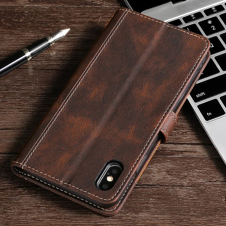 LuxurCase | Magnetyczne Etui ze Skóry na iPhone'a z Portfelem na Karty