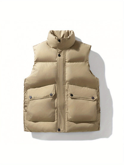 Męska kamizelka pikowana z wysoką stójką i dużymi frontowymi kieszeniami