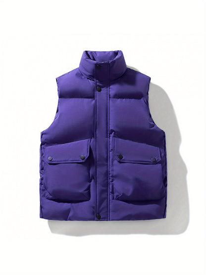 Męska kamizelka pikowana z wysoką stójką i dużymi frontowymi kieszeniami