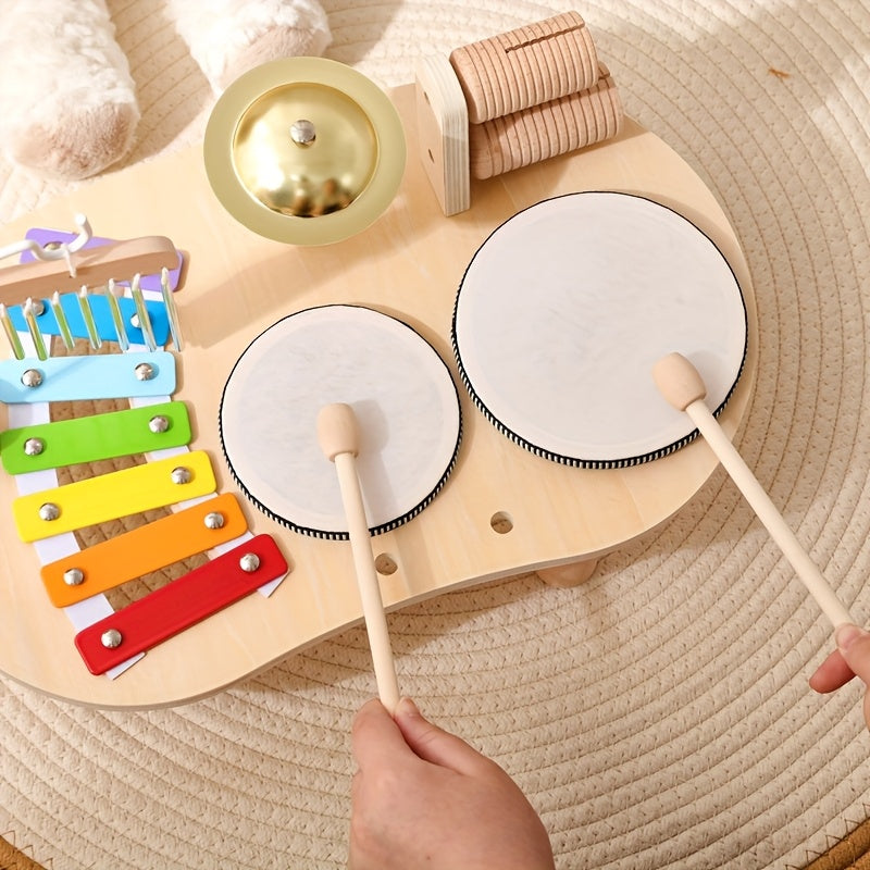 Drewniany stolik muzyczny Montessori – wszystko w jednym zestaw instrumentów muzycznych dla dzieci