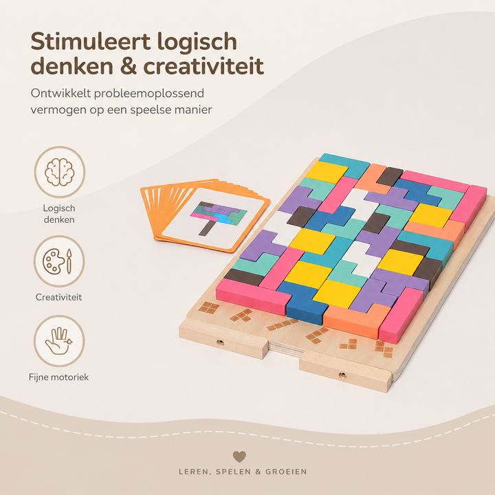 Drewniane puzzle układanka Tetris Montessori – zabawka edukacyjna