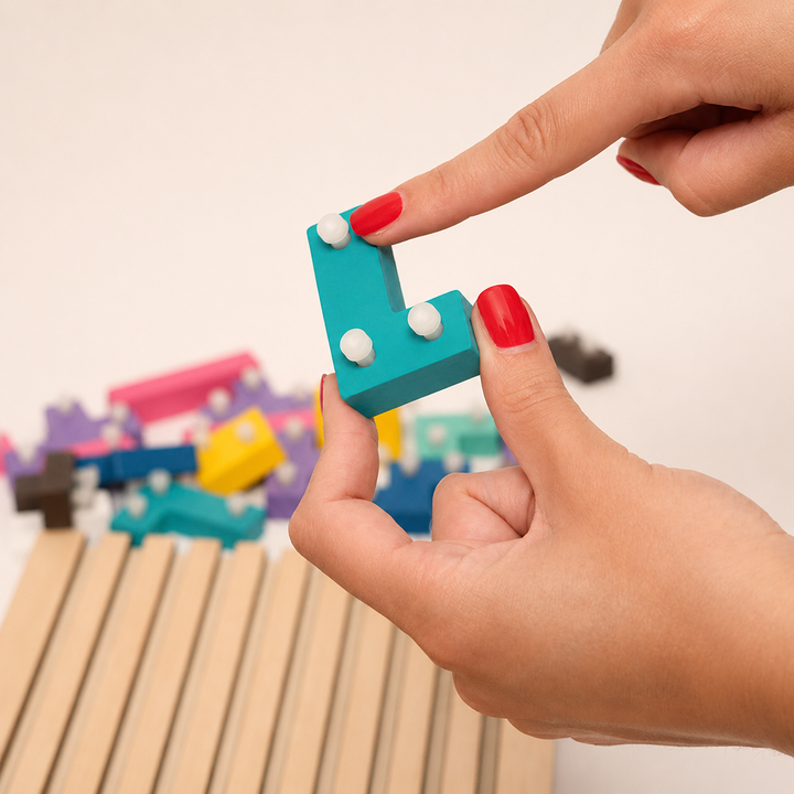 Drewniane puzzle układanka Tetris Montessori – zabawka edukacyjna