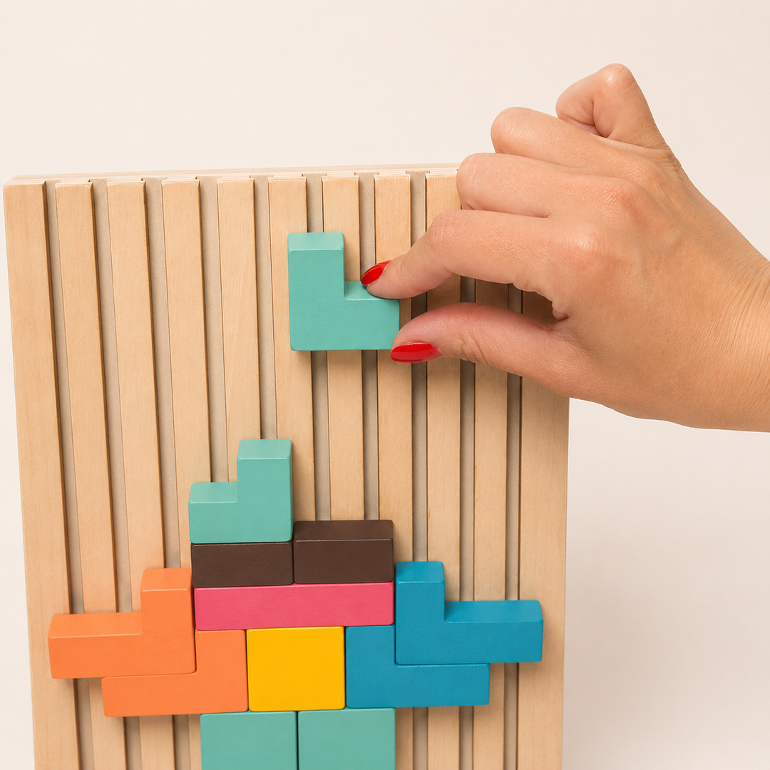 Drewniane puzzle układanka Tetris Montessori – zabawka edukacyjna