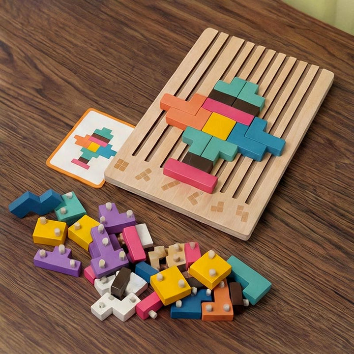 Drewniane puzzle układanka Tetris Montessori – zabawka edukacyjna