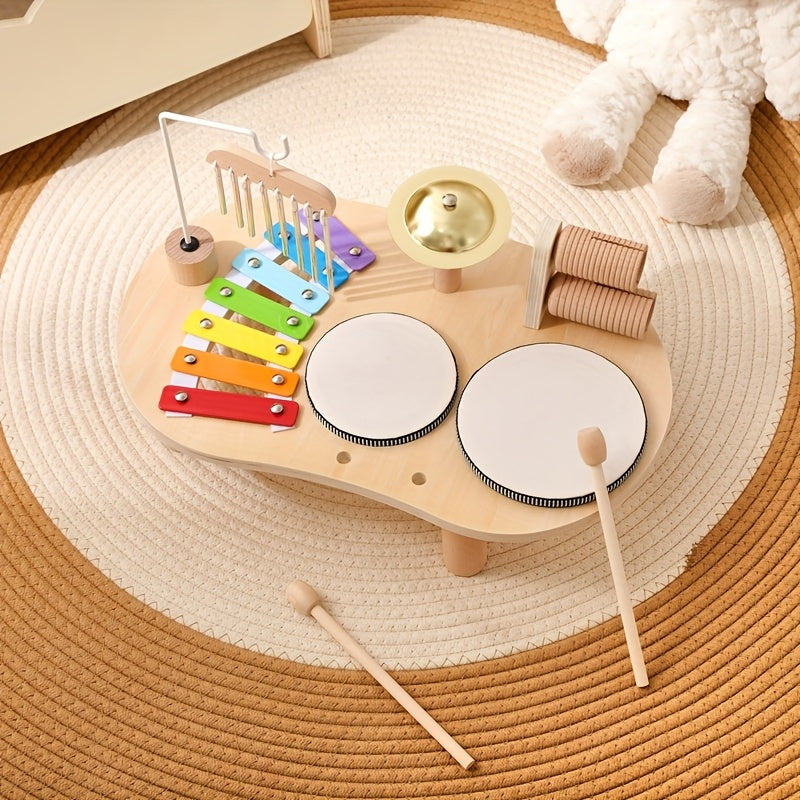Drewniany stolik muzyczny Montessori – wszystko w jednym zestaw instrumentów muzycznych dla dzieci