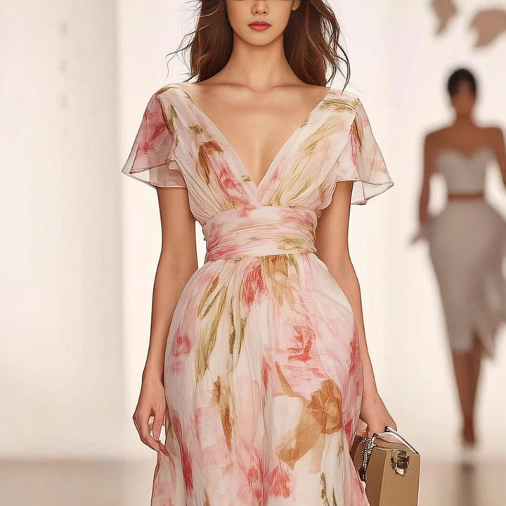 Sukienka Maxi Fit and Flare z Flutter Sleeve
