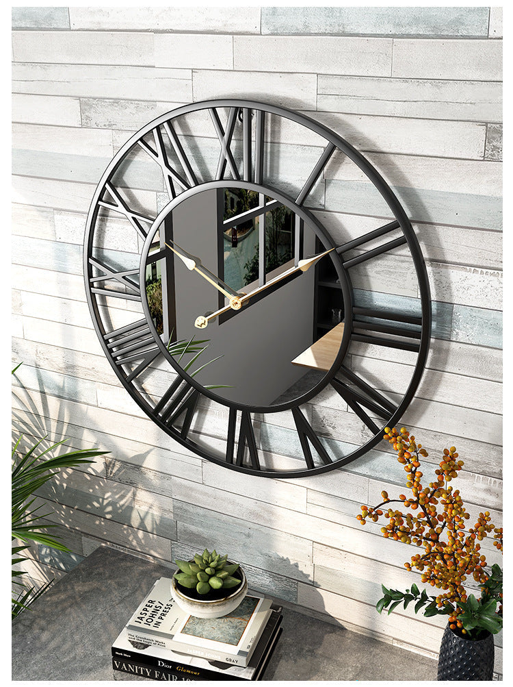 Duży metalowy zegar ścienny w stylu vintage z lustrem 39 cm