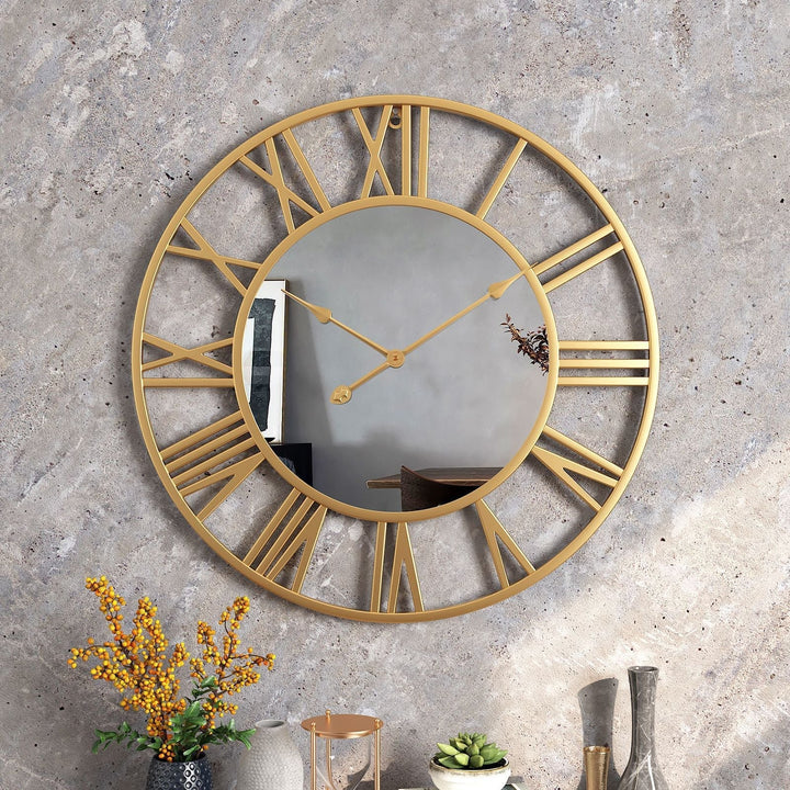 Duży metalowy zegar ścienny w stylu vintage z lustrem 39 cm