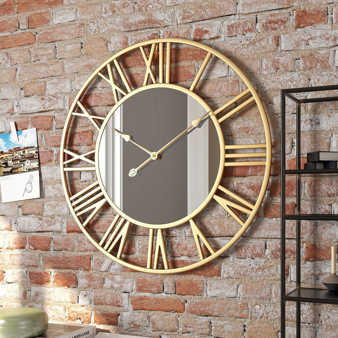 Duży metalowy zegar ścienny w stylu vintage z lustrem 39 cm